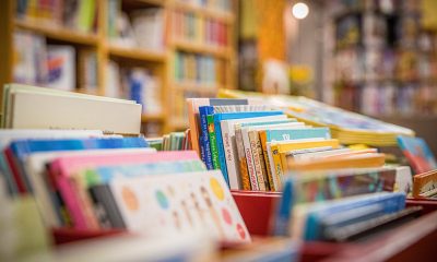 学生在图书馆用手机查看瑟妃收藏的学习资料，专注神情自然光线柔和